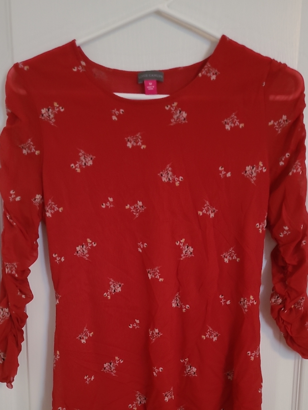Vince Camuto Red Long-Sleeve Floral Top